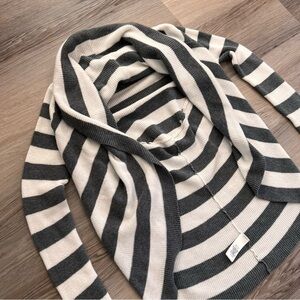 Express Gray & White Striped 100% Cotton Open Cardigan Sweater
